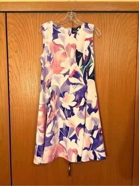 DKNY White Midi Dress with Pink & Purple Floral Print